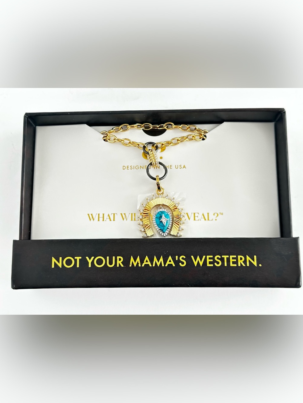 NIB Bomb Party Gold Chain Necklace with Turquoise Western Pendant